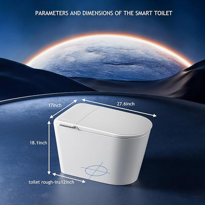 Modern Smart Toilet, One Piece Toilet with Auto Open/Close Lid, Heated Seat, Bidet Function, Warm Air Dry, Foam Shield, Auto Deodorization, Night Light, Remote Control