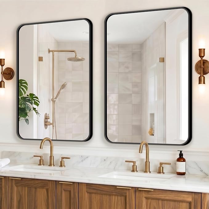 FICTOR Bathroom Mirror for Over Sink, 2 Pack 36"x24" Vanity Mirror, Black | Shatterproof Tempered Glass, Anti-Rust Frame, Vertical/Horizontal Mounting, Wall Mirror for Bedroom, Living Room, Entryway