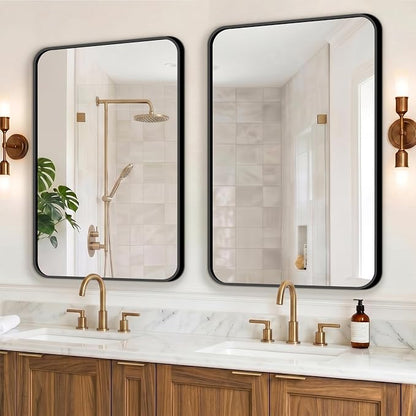 FICTOR Bathroom Mirror for Over Sink, 2 Pack 36"x24" Vanity Mirror, Black | Shatterproof Tempered Glass, Anti-Rust Frame, Vertical/Horizontal Mounting, Wall Mirror for Bedroom, Living Room, Entryway