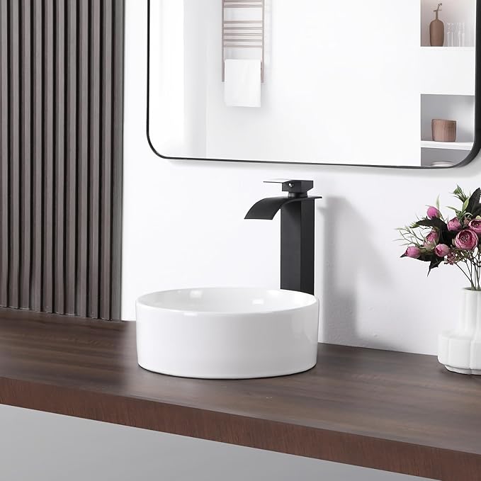 Bathroom Sink 12 Inch Round Vessel Sink Above Counter Porcelain Ceramic Small Sink Bowl Ceramic Vessel Sinks for Bathrooms Ideal for Small Space (12.2"x12.2"x4.3")