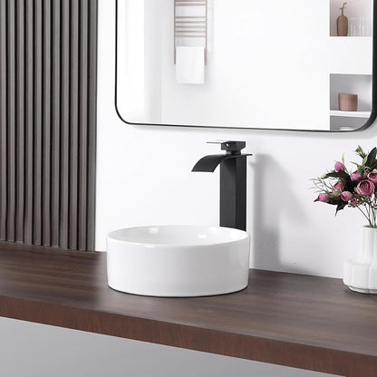Bathroom Sink 12 Inch Round Vessel Sink Above Counter Porcelain Ceramic Small Sink Bowl Ceramic Vessel Sinks for Bathrooms Ideal for Small Space (12.2"x12.2"x4.3")