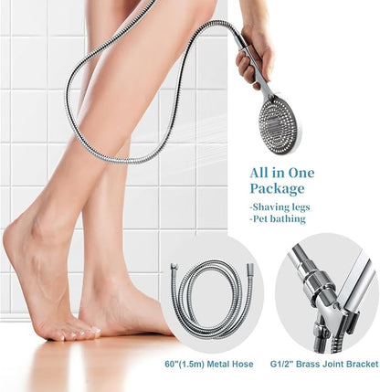 OFFO Handheld Shower Head Set, 6-Mode High Pressure Handheld Sprayer with 60 in Stainless Steel Hose & Holder, High Flow Large Powerful Boosting Handheld Showerhead for Low Water Pressure, Chrome