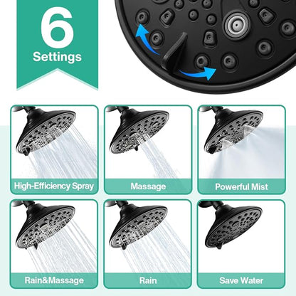 Cobbe 6-Setting High Pressure Filtered Shower Head Combo, Detachable Rain Shower Head with 20 Stage Shower Head Filter for Hard Water - Remove Chlorine and Harmful Substances, Black | Rain Showerheads with 20 Stage Water Softener for Healthier Skin & H...