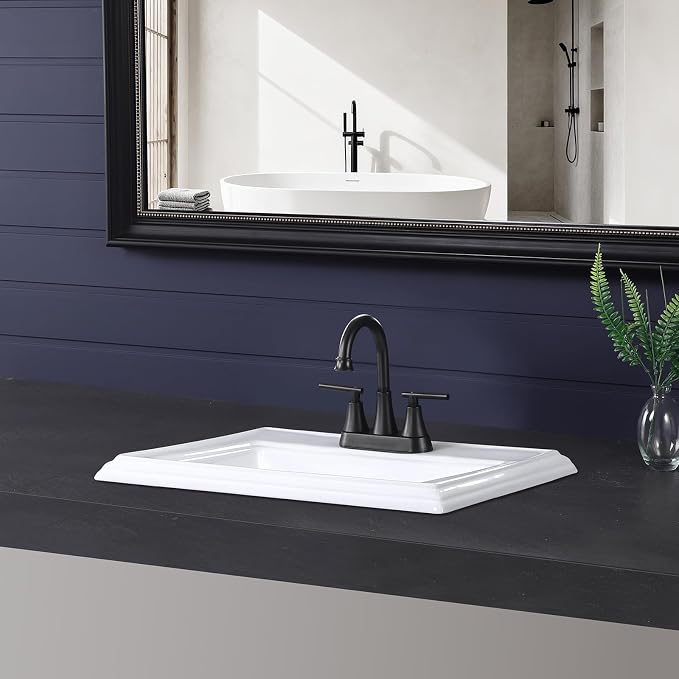 23.2"x18.3" Drop In Bathroom Sink with 3 Faucet Holes - 4 Inch Centerset Semi Recessed Rectangular Vessel Sink White Porcelain Ceramic with Overflow and Three 1.18" Faucet Holes for Vanity Top