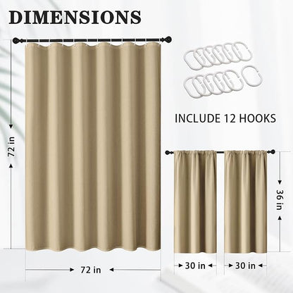 Shower Curtain Set, for Bathroom Decor 72" x 72", Modern Beige | Beige Waffle Textured Solid Waffle Textured Cloth Waterproof Matching Window Shower Curtain 36 x 30 Inches