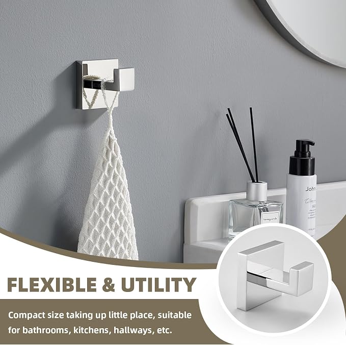 Suyar Polished Chrome Bathroom Hardware Set, Bathroom Accessories 4 Pieces | Include Robe Hook, Toilet Paper Holder, Hand Towel Holder, Towel Bar, SUS304 Stainless Steel, Wall Mounted