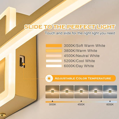 Benkut Modern LED Wall Sconce Gold Light Fixtures Over Mirror Modern Bath Wall Lighting for Bathroom, Dimmable Vanity Light for Bathroom(5CCT 23.6Inch)