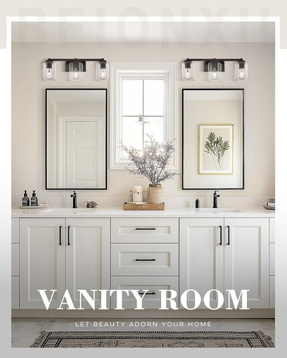 Beionxii 25In Farmhouse Bathroom Light Fixtures,Rustic Vanity Light Fixture | 3-Light Bathroom Vanity Light Fixture, Seeded Glass Shade, Oil Rubbed Bronze Over Mirror for Bathroom Living Room, BXMB9002-3