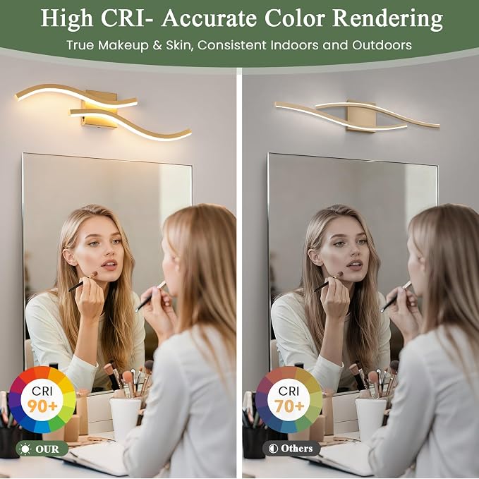 2 Packs Gold Bathroom Vanity Light Fixture,24in 5CCT Dimmable Modern Led Bathroom Light Fixtures Over Mirror, 26W LED Vanity Lighting Bar for Bathrooms (Gold,2 Packs, 24inch)