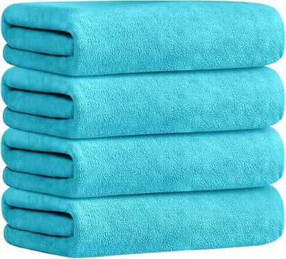JML Microfiber Bath Towels, Sky Blue, 27" x 55", Pack of 4 | Hanging Loop,Soft, Super Absorbent, Fast Drying for Swimming, Pool, Salon Hair Wrap