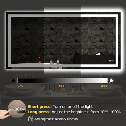 Hivone 72"X36" LED Bathroom Mirror with Lights, Anti-Fog, Dimmable, Backlit + Front Lit, Smart Bathroom Vanity Mirror, Memory Function, Shatterproof, Tempered Glass (Horizontal/Vertical)