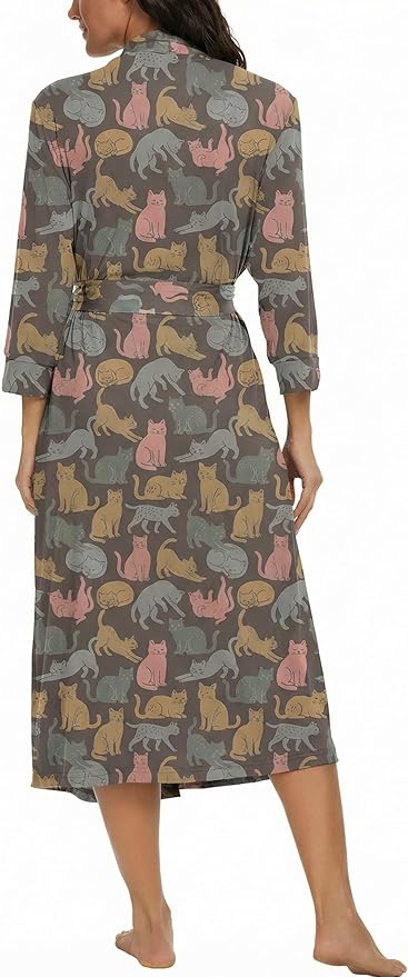 VINTATRE Women Kimono Robes Long Knit Bathrobe Lightweight Soft Knit Sleepwear V-neck Casual Ladies Loungewear