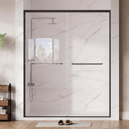 Garvee 56-60" W x 76" H Sliding Shower Door 1/4" Tempered Glass Double Bypass Enclosure with Trimmable Width and Easy Clean Nano Coating Matte Black