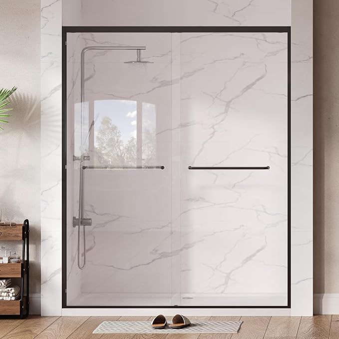 Garvee 56-60" W x 72" H Sliding Shower Door 1/4" Tempered Glass Double Bypass Enclosure with Trimmable Width and Easy Clean Nano Coating Matte Black