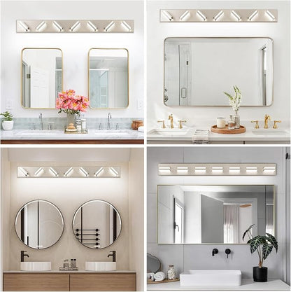 Bathroom Lights Fixtures Over Mirror, 360°Rotate Modern LED Vanity Lights for Bathroom, 56W Dimmable & High CRI Acrylic Wall Lighting, No Assembly Required (Brushed Nickel, 7-Light, 42 Inch)