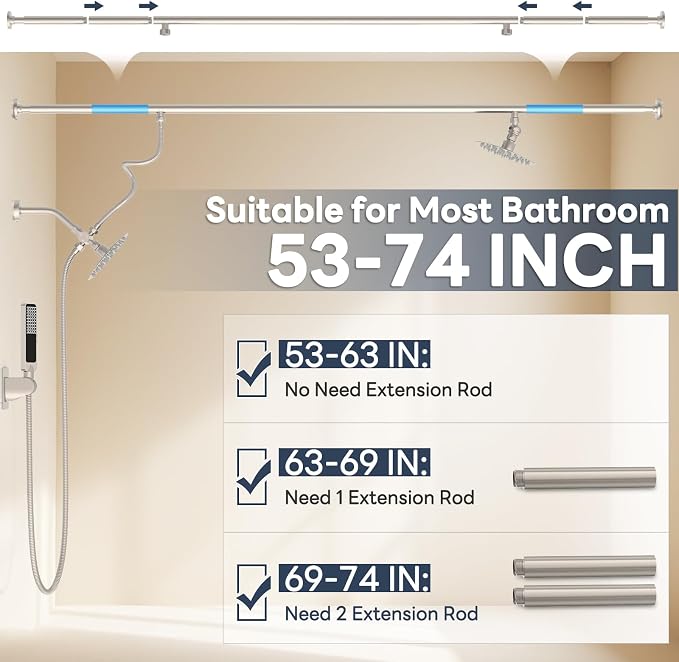 Dual Shower Head for Couples with 6-Mode Diverter, Brushed Nickel | 304 Stainless Steel, Adjustable High Pressure Double Shower Head, Couples Gift, Renter-Friendly, Fits 53"-74" Wide Bathrooms