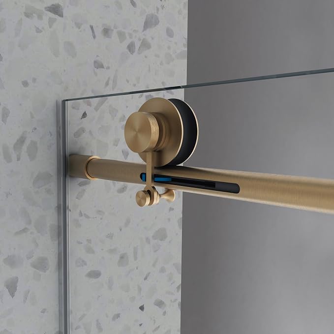 Single Sliding Shower Door,55"-60" W x 76" H Frameless Shower Door with 5/16" (8mm) Thick SGCC Tempered Glass W/Adjustable Soft Closing,Bathroom Glass Door for Spa（Brushed Gold）