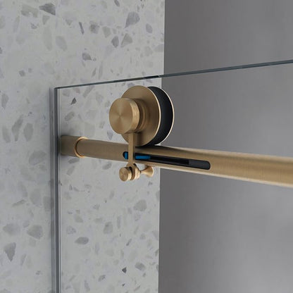 Single Sliding Shower Door,55"-60" W x 76" H Frameless Shower Door with 5/16" (8mm) Thick SGCC Tempered Glass W/Adjustable Soft Closing,Bathroom Glass Door for Spa（Brushed Gold）