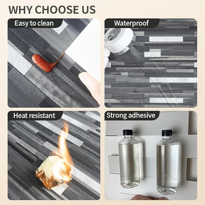 DICOFUN Peel and Stick Backsplash Tiles, Black & Grey Wood Look PVC Mixed Metal Stick on Backsplash Tiles, 1 Sheet