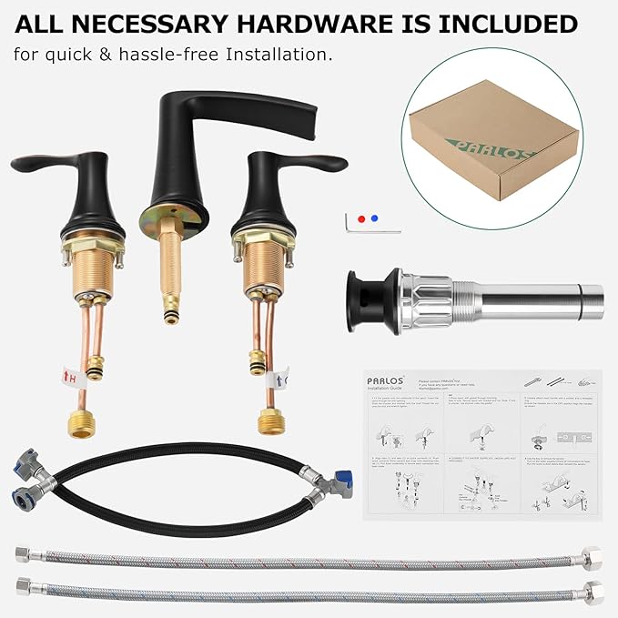PARLOS Waterfall Widespread Bathroom Faucet Double Handles with Metal Pop Up Drain & cUPC Faucet Supply Lines, Oil Rubbed Bronze, Demeter 1431803