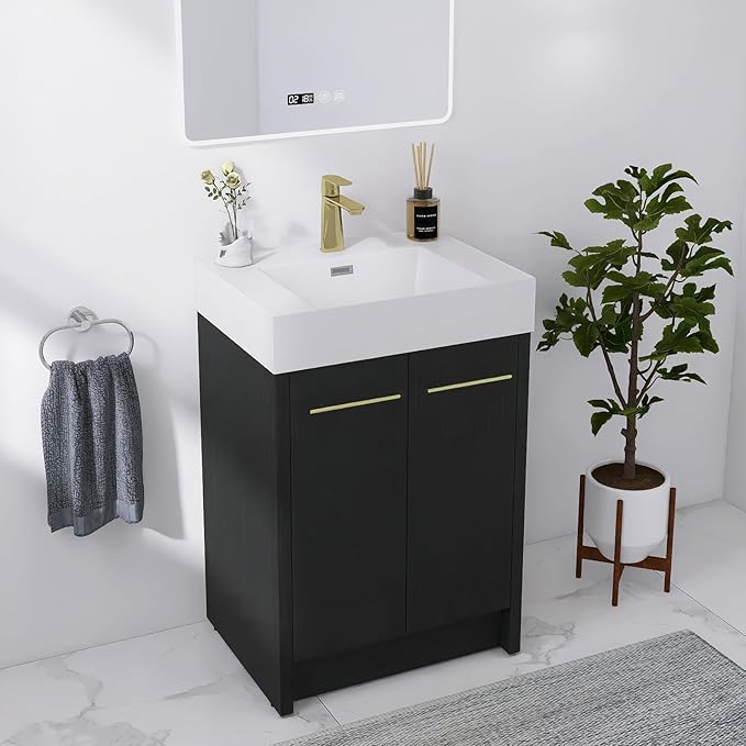 24" Freestanding Bathroom Vanity,24 Inch Bathroom Vanity with Sink,Modern Single Sink Bathroom Vanity Combo,Black Floor Stand Cabinet Set
