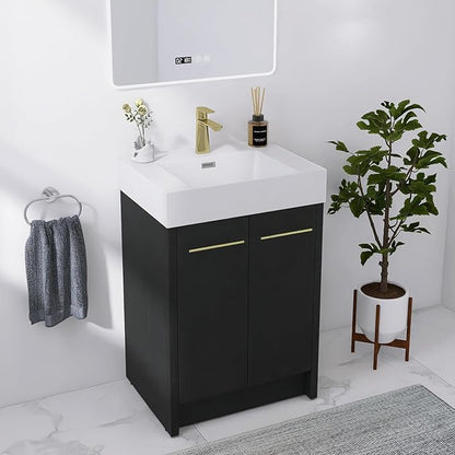 24" Freestanding Bathroom Vanity,24 Inch Bathroom Vanity with Sink,Modern Single Sink Bathroom Vanity Combo,Black Floor Stand Cabinet Set