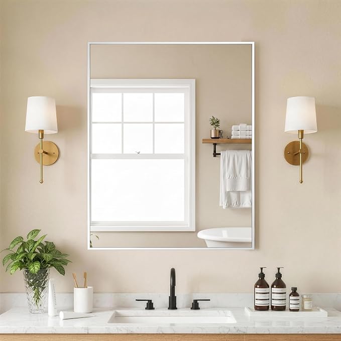 FICTOR Bathroom Vanity Mirror for Over Sink, 24" x 30", Silver | Anti-Rust Frame, Shatterproof Tempered Glass, Vertical/Horizontal Wall Mounted Mirror for Bedroom, Entryway, Living Room