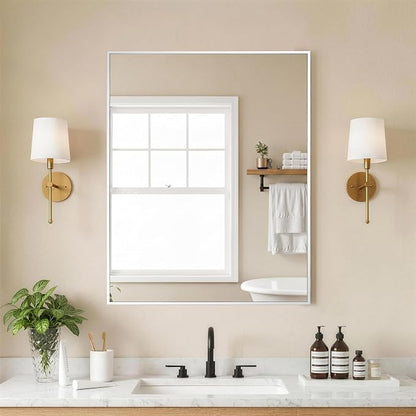 FICTOR Bathroom Vanity Mirror for Over Sink, 24" x 30", Silver | Anti-Rust Frame, Shatterproof Tempered Glass, Vertical/Horizontal Wall Mounted Mirror for Bedroom, Entryway, Living Room