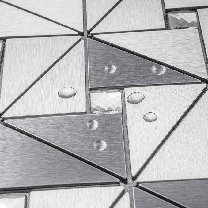 DICOFUN 10-Sheet Peel and Stick Backsplash Metal Tile, Mixed Glass Self-Adhesive Mosaic Tiles, Stainless Steel Stick on Wall Tiles for Kitchen and Bathroom Backspalsh, Mirror Décor
