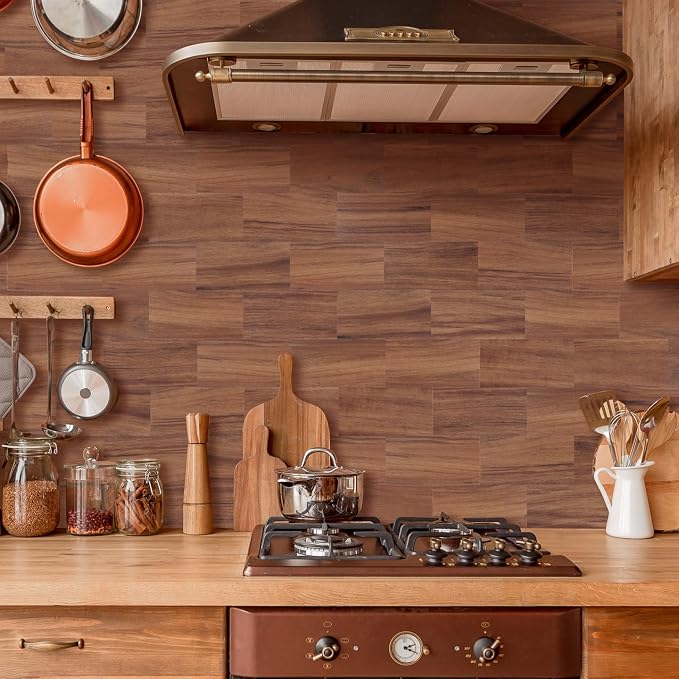 2026 New Upgrade Peel and Stick Backsplash Tile, Peel and Stick 11.34" X 11.57" Wall Tile for Kitchen, Bathroom, Fireplace, Laundry (Brown Woodgrain, 5 Packs)