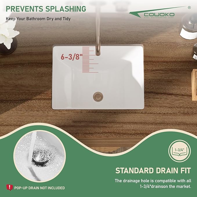Undermount Bathroom Sink 18x14 Inch White Rectangle Porcelain Vessel Sinks with Curves Bottom Deep Basin with Overflow Lavatory Vanity Sink Mounted Under the Counter