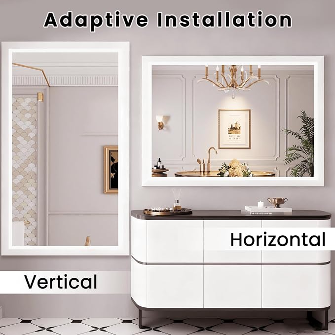 Bathroom Mirror for Wall, 48x40 Inch (White) | HD Reflection, Tempered Glass, Thick Metal Framed Rectangle Mirrors for Over Sink, Vanity, Bedroom, Living Room, Entryway.