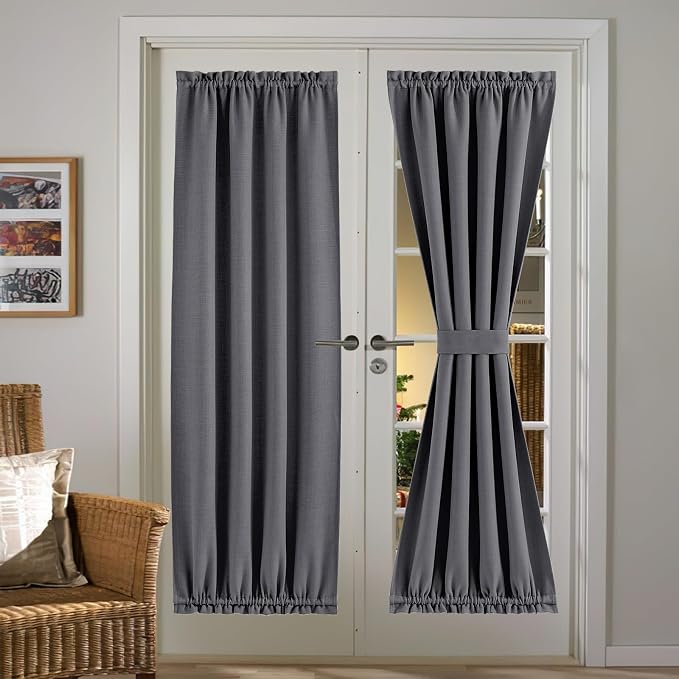 NICETOWN Blackout Window Curtains, Farmhouse Thermal Insulated Noise Reducing Privacy Faux Linen Patio/French/Glass Door Curtain Panel, 1 Panel, 36" x 72", Charcoal Gray