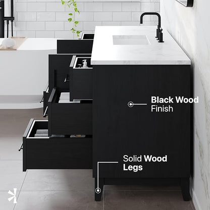 Graham 60 in. Blackwood Single Sink Bath Vanity with Arabescato Engineered Stone Top and Undermount Porcelain Sink