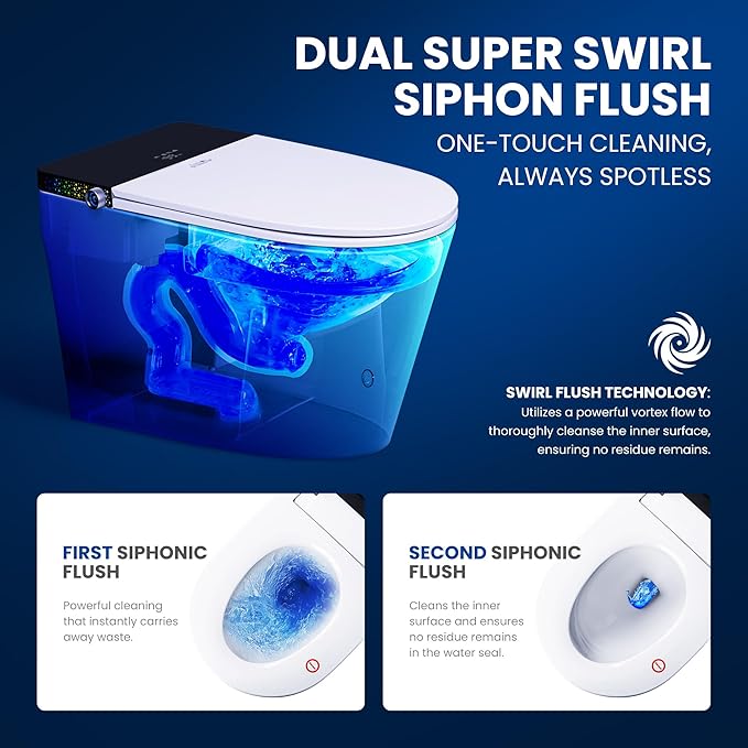ADA Premium Smart Toilet with Automatic Opening Lid, Microwave & Foot Sensor Flushing, Bidet Wash & Air Dryer, Self-Cleaning Nozzle, Heated Seat, LED Display, Quiet Dual Pump