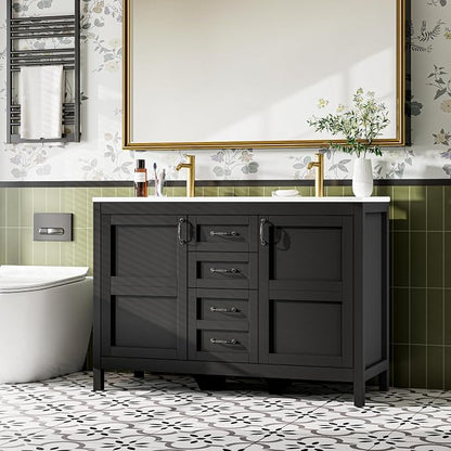 48" Bathroom Vanity with Sink Combo, Freestanding Modern Thickened Wood Bathroom Storage Cabinet with Undermount Double Sink, 3 Drawers & 2 Soft-Close Doors with Organizers, Black