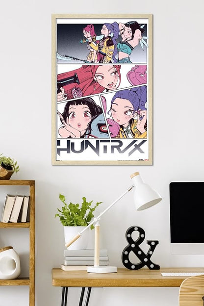 Trends International Netflix KPop Demon Hunters (2025) - Huntrix Manga Panels Wall Poster, 34L x 22.4W, Blonde Framed Version