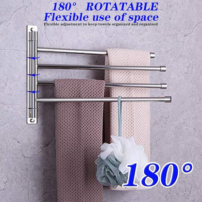 GERZWY Wall Mount Bath Towel Rack with 4 Arms Hanger Towel Holder Bathroom Swing Arm Towel Bars Organizer Polished Stainless Steel HYG04-JG