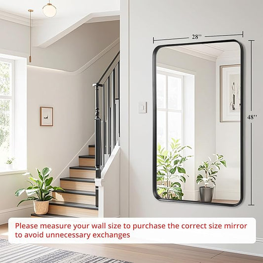 Fabuday Bathroom Mirror Wall Mounted - 28x48 Inch Large Bathroom Mirror for Vanity Black Frame, Big Retangle Framed Mirrors for Bedroom, Entryway, Home Office Decor