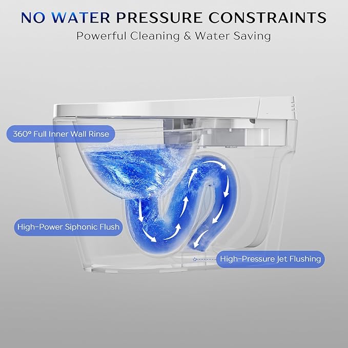Smart Toilet, One Piece Toilet, Smart Toilet with Bidet Built In LED Display, Foot Sensor, Heated Bidet Seat, Blackout Flush, Warm Water and Dryer