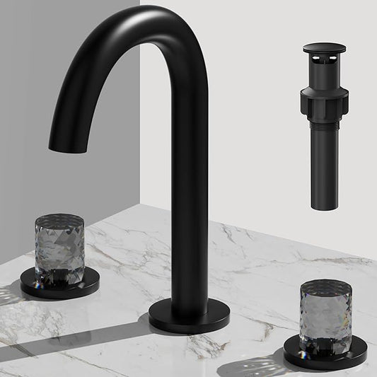 Bathroom Faucets for Sink 3 Hole, Bathroom Sink Faucet Widespread 8 Inch, Matte Black Faucet with Pop Up Drain and Hose