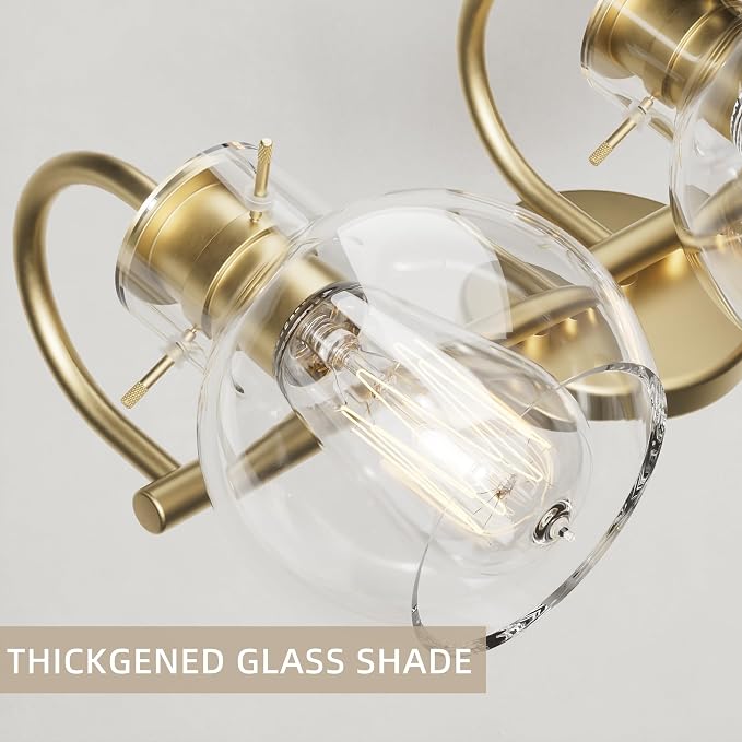 2 Lights Bathroom Vanity Light Fixtures Over Mirror Modern Gold | Wall Sconce,Elegant Globe Glass Shades,E26 Base,UL Certified,Anti-Rust,Damp Rated,Painted,Bedroom Living Room Entryway