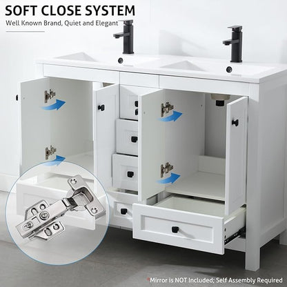 eclife 48" Bathroom Vanities with Sink Combo, Modern Thickened Wood Bathroom Storage Cabinet w/Undermount Double Sink, Matte Black Faucet Drain, Painted Surface, White