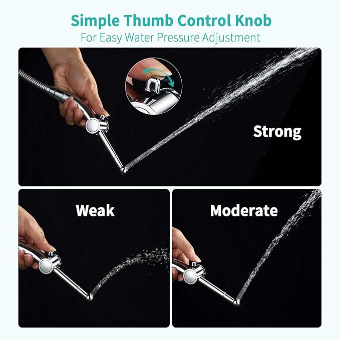BARROCK Hand Held Bidet Sprayer for Toilet Shattaf Sprayer Replacement, 7 Holes Handheld Jet Spraying Ergonomic Handle Design Baby Cloth Diaper, Brass Valve Inside Chrome
