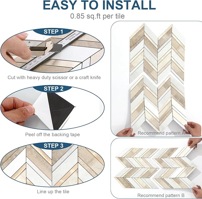 Yipscazo 10-Sheet Herringbone Backsplash Peel and Stick Tile, Beige Mixed Gray Stone Mixed Metal Gold PVC Stick on Backsplash for Kitchen, Waterproof Self Adhesive Wall Tiles for Bathroom