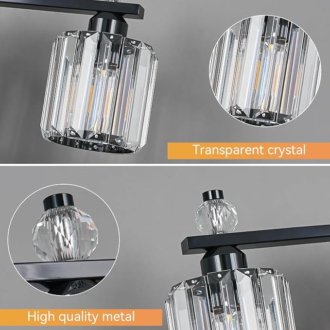 Bathroom Vanity Lights 4-Light Plating Black Modern Crystal Vanity Light Fixtures Over Mirror Crystal Bathroom Vanity Lighting Fixtures