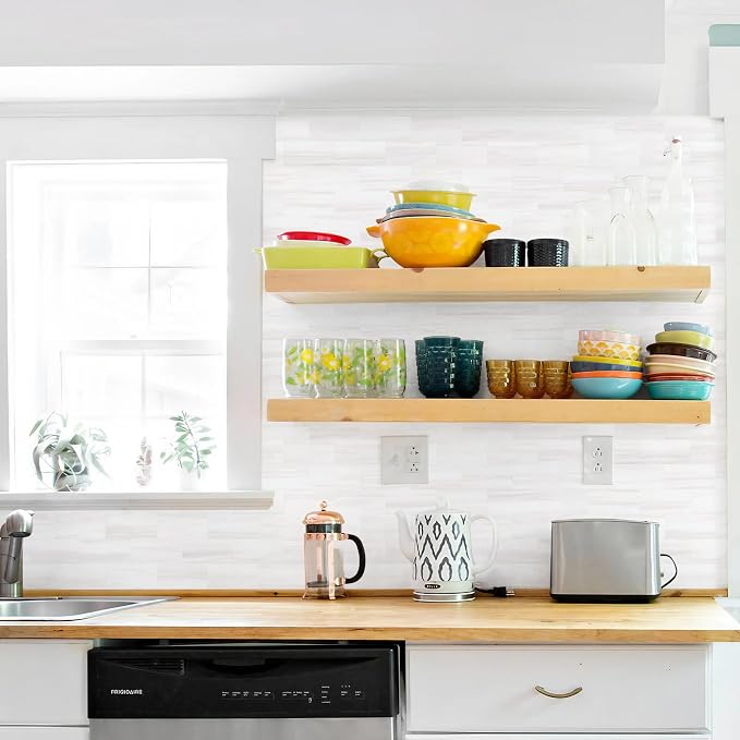STICKGOO 20-Sheet Subway Tile Peel and Stick Backsplash, Seamless Design Matte Dolomite Kitchen Backsplash Wall Tiles, PVC Stick on Backsplash for Kitchen, Bathroom, RV, Fireplace