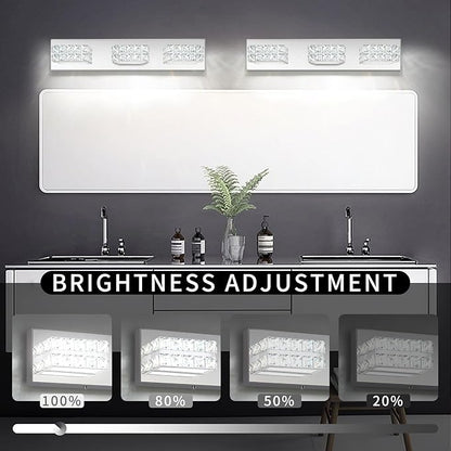 OKELI Bathroom Crystal Vanity Light Fixtures, Modern LED Vanity Light for Bathroom, 3 Lights Crystal Mirror Front Lamp, 6000K Cool White, 18W, Dia 22 Inch ETL Listed