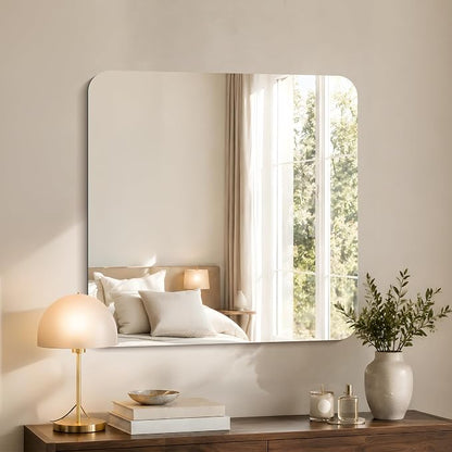 CILIBER Frameless Mirror, 30x30 Square Bathroom Mirrors for Wall Rounded Corner, Frameless Vanity Mirror Over Sink with Polished Edge, 3mm Tempered Glass, Decorative for Bedroom, Living Room, Entryway