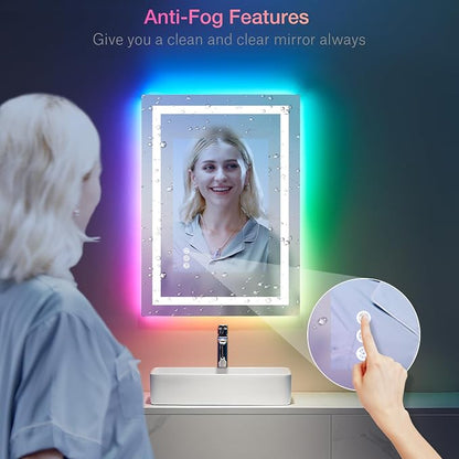 LOAAO 20"X28" RGB LED Bathroom Mirror with Lights, UL Listed | Anti-Fog, Dimmable, RGB Backlit + Front Lighted, Memory Function, Tempered Glass